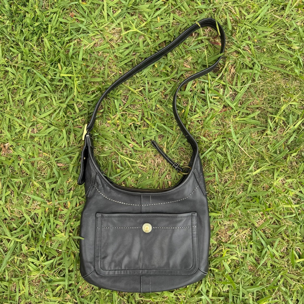 Coach Ergo Black Leather Crossbody Bag Contrast Stitch Vintage 10744
